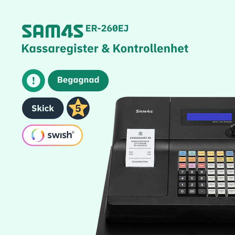 SAM4S ER-260EJ Begagnad kassaregister med kontrollenhet och stöd för Swish betalning i kassan.